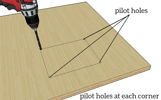 Drill Pilot Holes At Each Corner